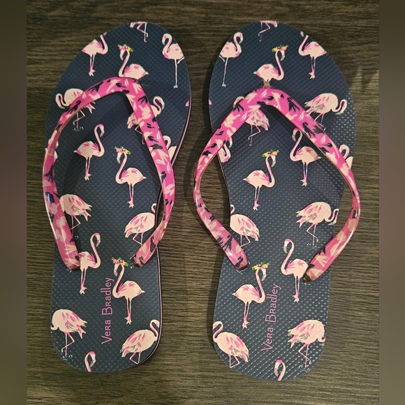 New without Tags ♡ VERA BRADLEY Flamingo Flip Flops sz 5-6 Sandles - Picture 2 of 9